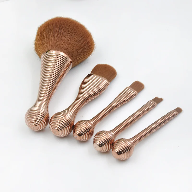 5pcs Rose Gold Brush Makeup Brushes Set Professional With Holder Contour Concealer Blush Eye Shadow Eyebrow Cosmetic | Красота и