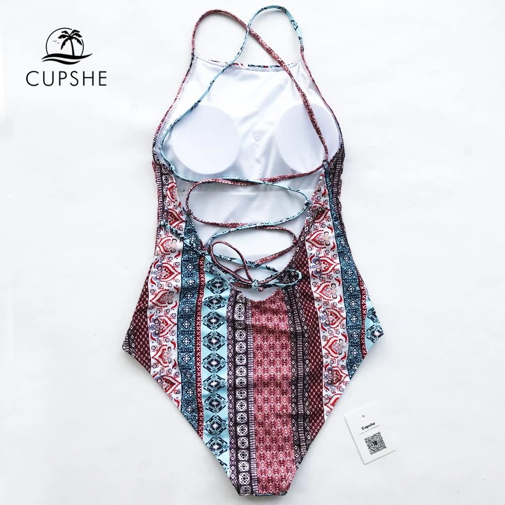 CUPSHE, стоячий у вас, с принтом, Цельный купальник, женский, на шнуровке сзади, летний, сексуальный, монокини, для девушек, для пляжа, купальник