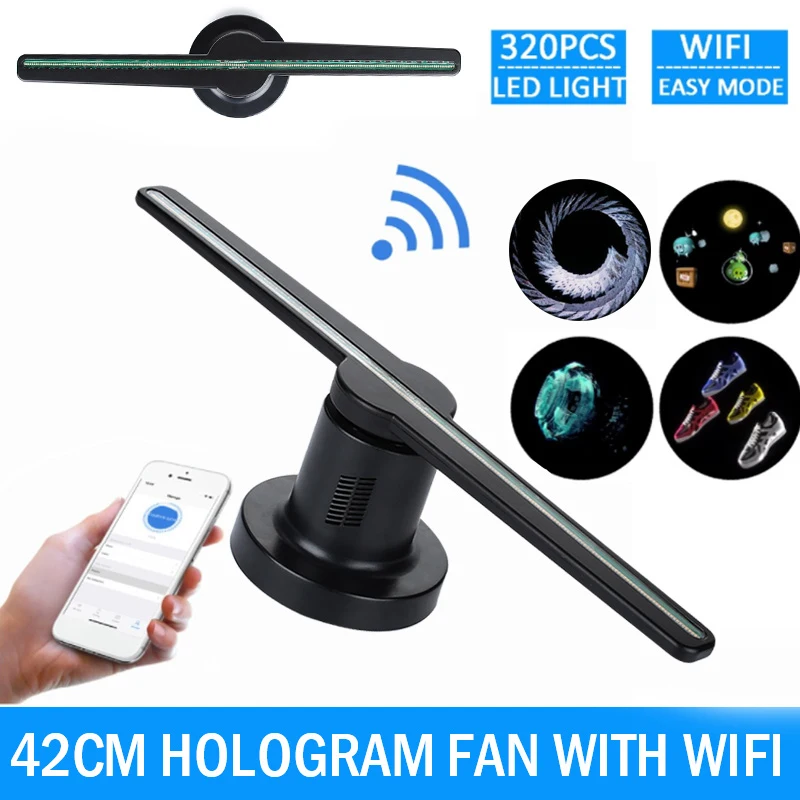 Wi-Fi 3D голограмма проектор вентилятор 42 см голографические знаки магазина лампа