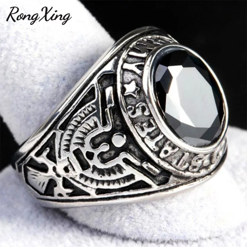 Rongxing старинный круглый камень синий/красный/зеленый камень кольца для мужчин и женщин Античный Серебристый циркониевый Мужской панк ювелирные изделия подарки