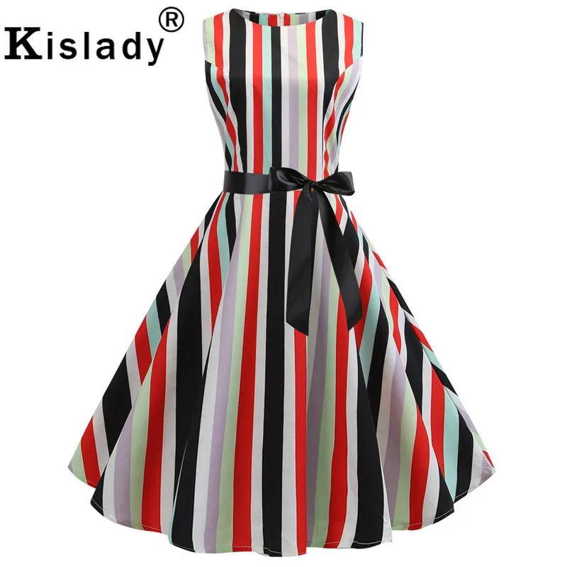 Summer Women's Butterfly Music Note Print Vintage Dress Striped Sleeveless Swing Black Casual Plus Size Vertidos | Женская одежда