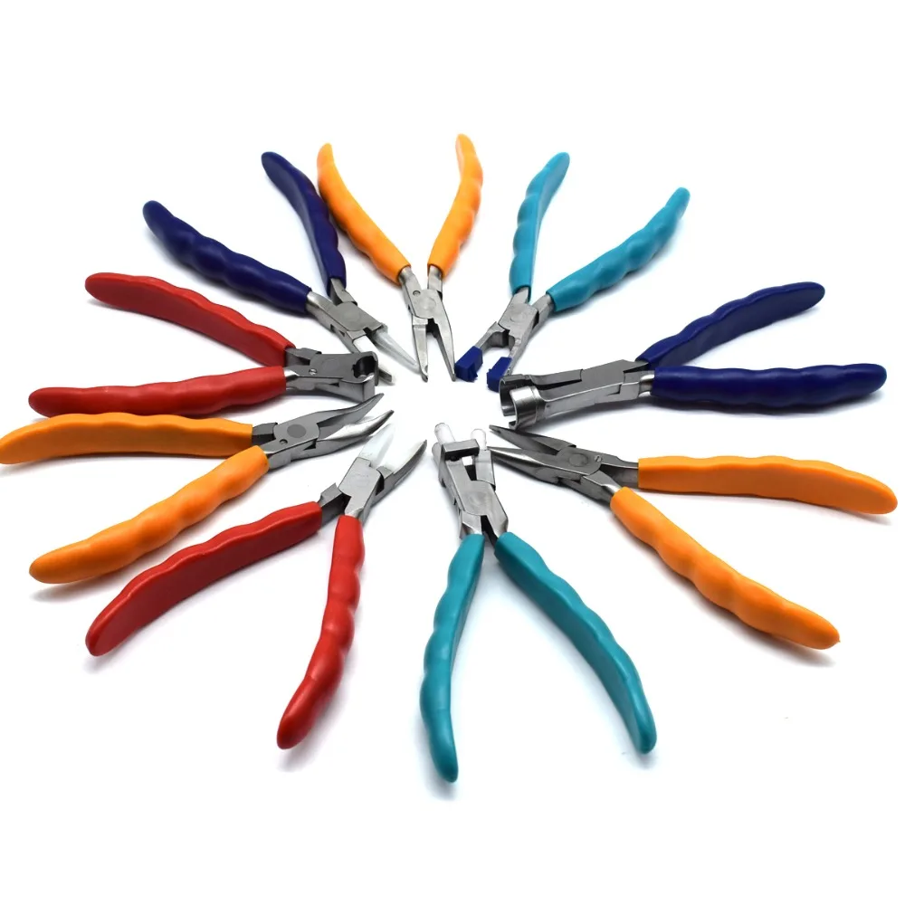 9PCS Stainless Steel Plier Colorful Rubber Handle Pliers Fo Beading Tool Kit Jewelry Making DIY Equipment
