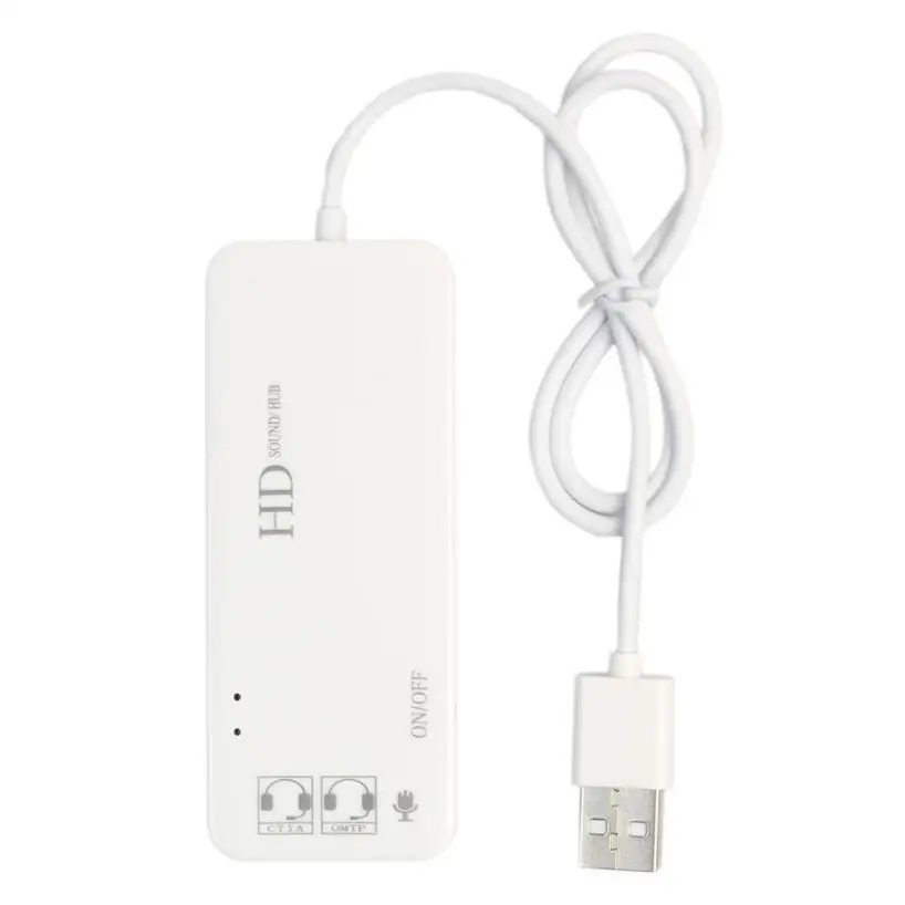 Белый 3 порта USB 2,0 концентратор стерео DJ внешняя звуковая карта гарнитура микрофон адаптер для ПК ноутбук - Цвет: Белый