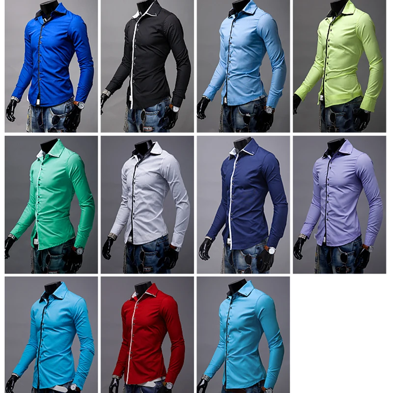 Мужская рубашка облегающая с длинным рукавом в английском стиле | одежда