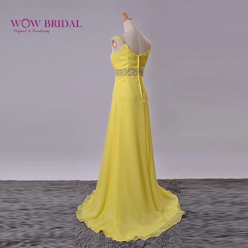 Wowbridal Изящные жёлтое длинное платье для выпускного вечера 2021 складки вырез