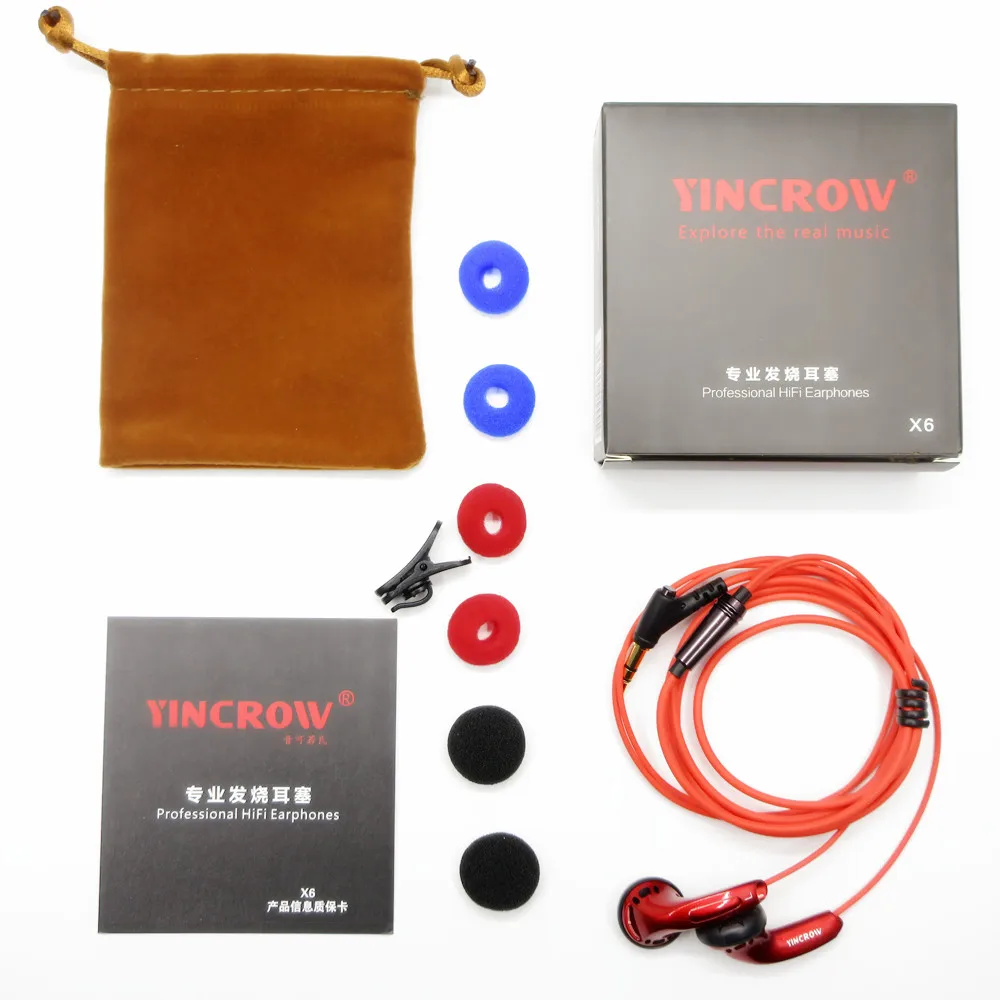 

RED YINCROW X6 3.5mm In-ear Earphones flat head earbuds professional fever HIFI Earphone without Mic for iphone