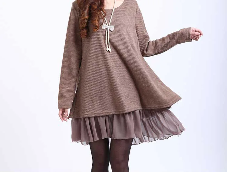 2016 новая зимняя повседневная платье для женщин большой плюс размер шифон свитер