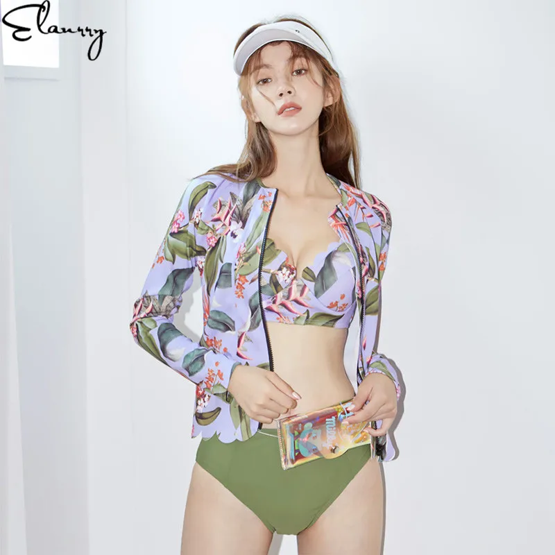 2019 новые для женщин 3 предмета Купальник Push Up Одежда с длинным рукавом печати