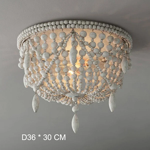 D36 H30CM Винтажный подвесной светильник из белого дерева с бусинами, античный черный деревянный кухонный подвесной светильник в стиле ретро, подвесной светильник для спальни - Цвет корпуса: D36 H30CM