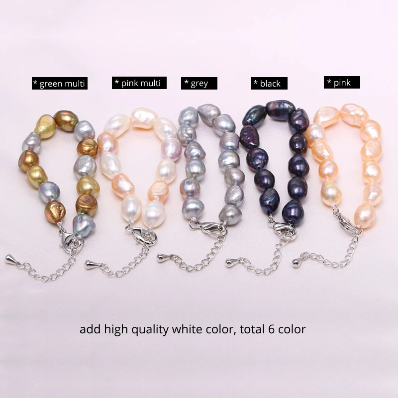 Браслет из натурального белого пресноводного жемчуга диаметром 9-10 мм 6 цветов на