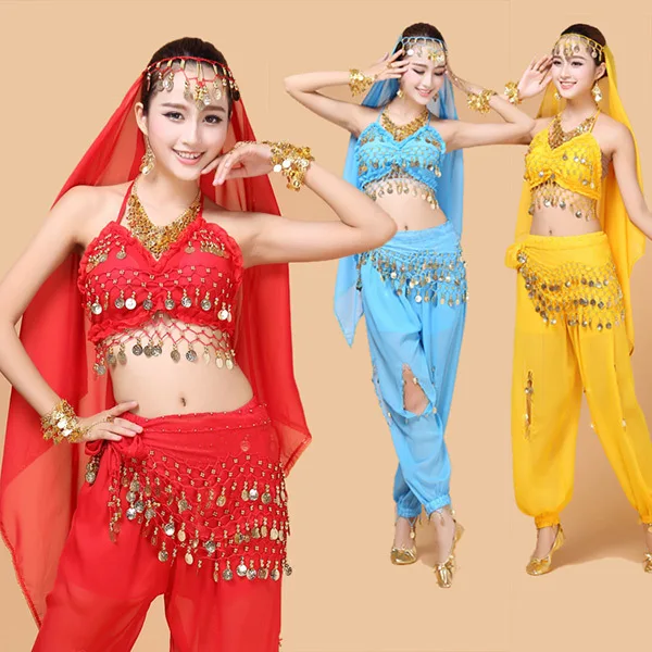 Женский костюм для танца живота, индийское платье, комплект из 4 предметов