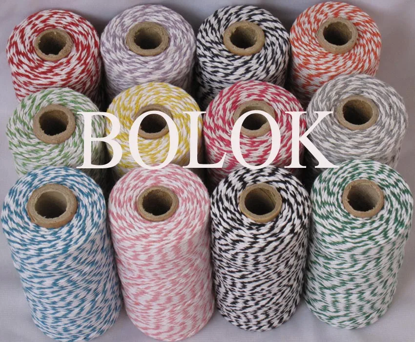 1 piece(110yards) 19 kinds color choose double color Cotton Baker twine(dia.: 2mm for gift packing, cotton twine 12ply BY EMS