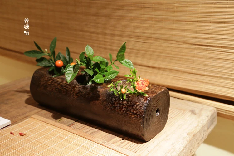 Natural wood succulents flower potted device Creative burn Paulownia small pots simulation | Дом и сад
