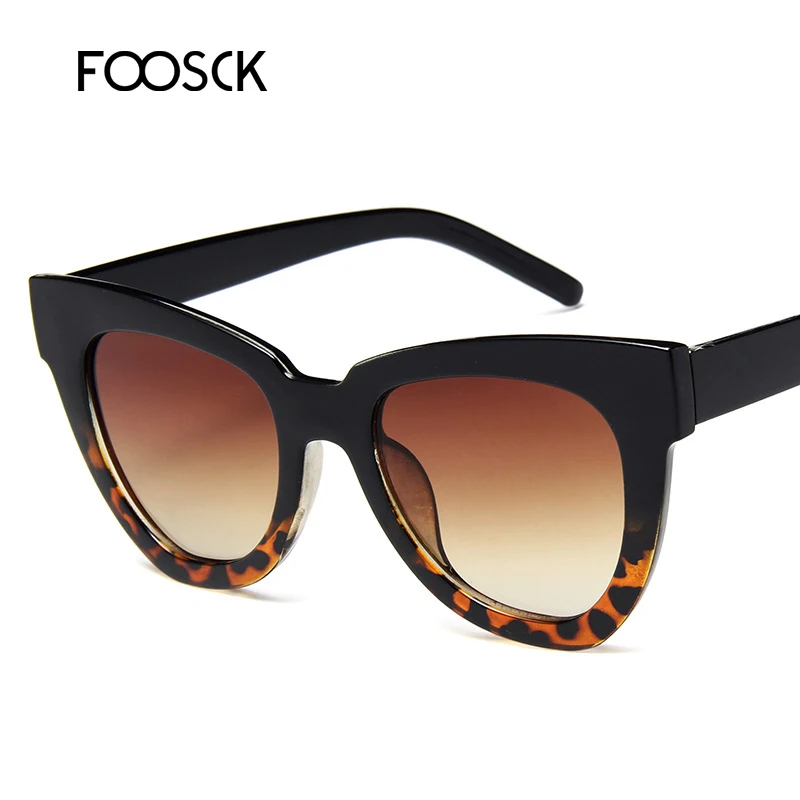 C4BlackLeopared FOOSCK кошачий глаз солнцезащитные очки женские брендовые дизайнерские Винтажные Солнцезащитные очки Модные Дамские кошачьи солнечные очки UV400 - Цвет линз: C4BlackLeopared