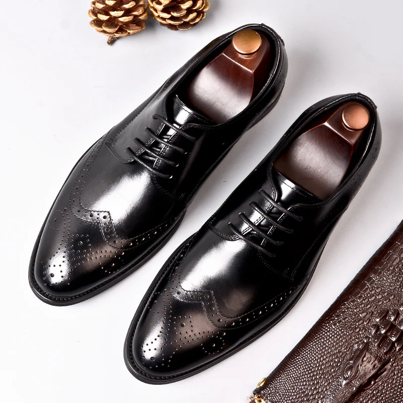 Мужские деловые оксфорды PJCMG черные/красные/кофейные туфли из натуральной кожи