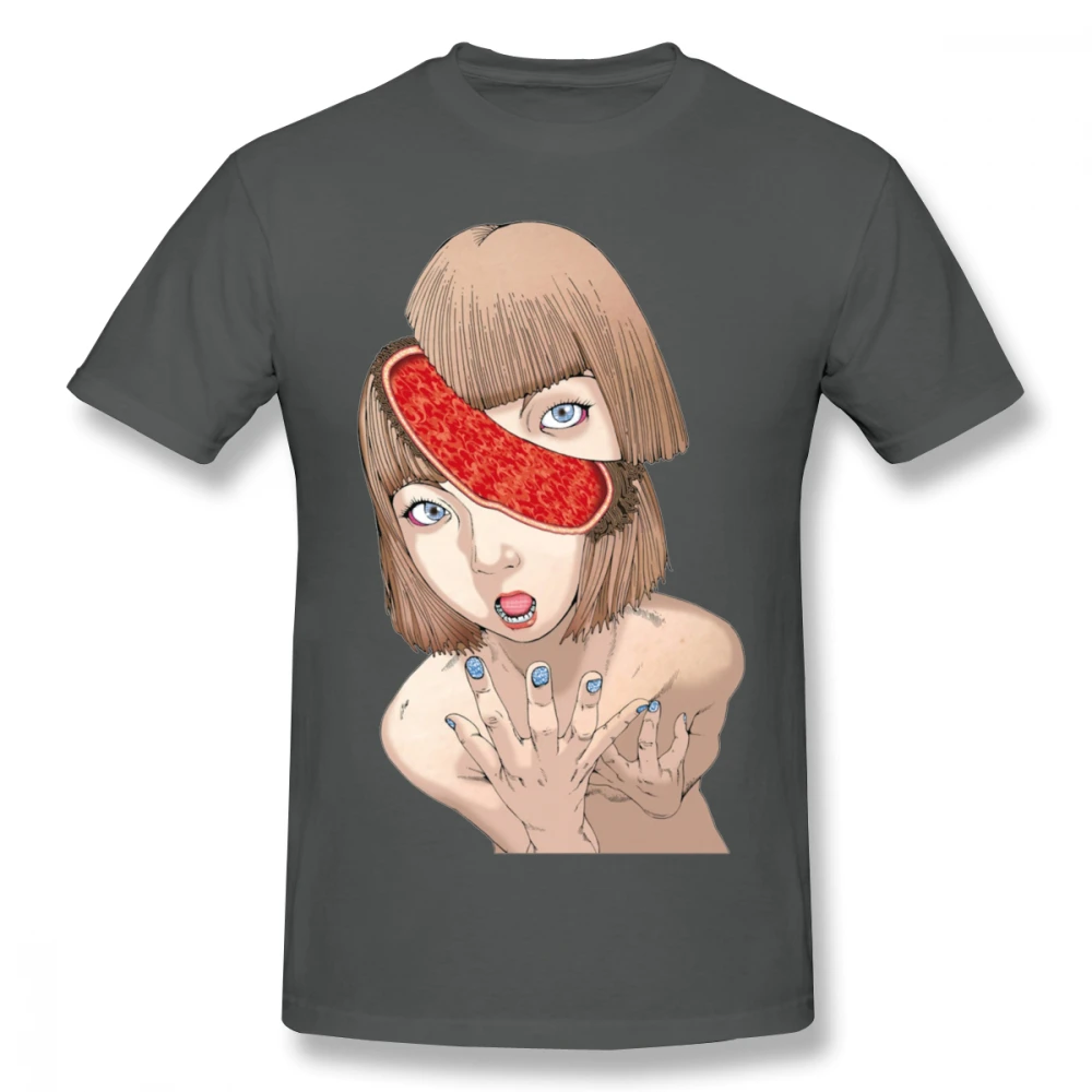 Темно-серый Мужская футболка Shintaro Kago Fraction, качественная футболка Manga Junji Ito с круглым вырезом,, Camiseta - Цвет: Темно-серый