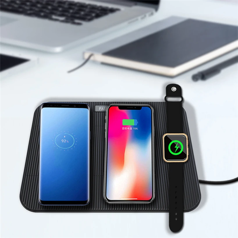 Беспроводное зарядное устройство VOBERRY 4 в 1 большая плоская подставка для