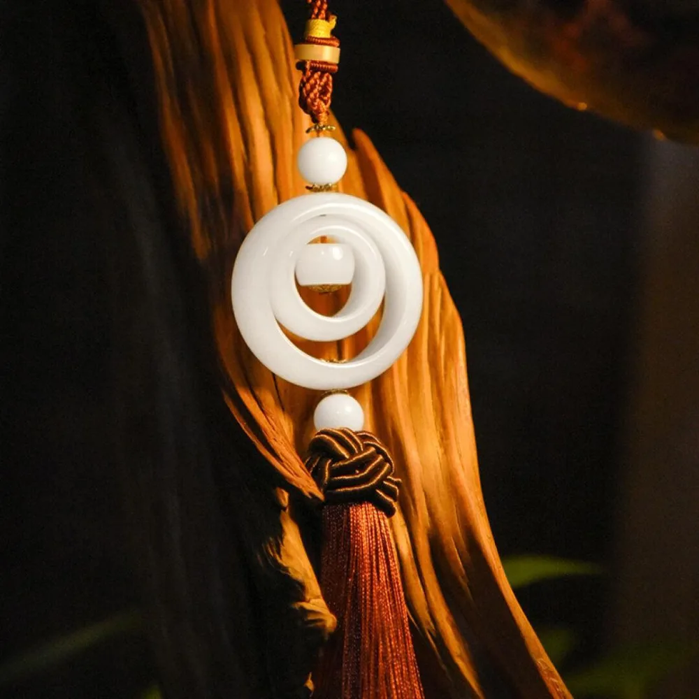 

Charms For Rear ViewMirror Quartzite Jade Car Hanging Ornaments White Pendant Car Mirror Decoration Pendant