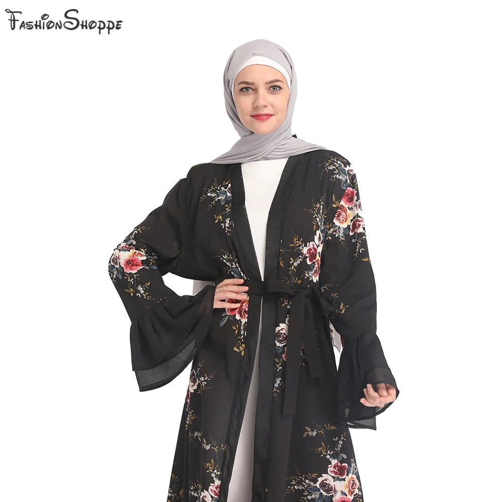 Abaya кимоно женская одежда кафтан арабский кардиган Макси Платье с принтом