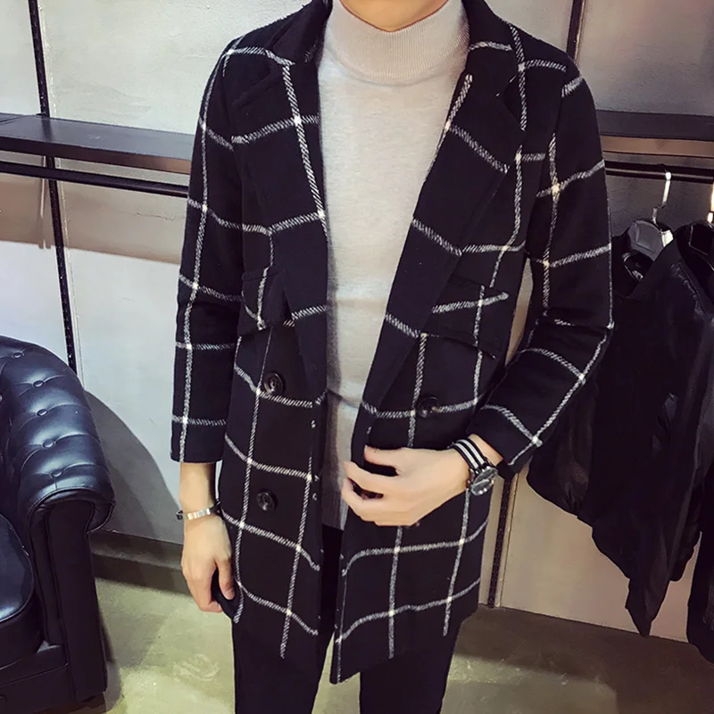 Мужские осенне-зимние теплые шерстяные и смешанные повседневные облегающие