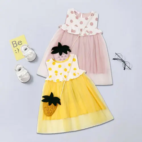 2019 New Hot Infant Baby Girl Kid Radish Bag Linen Sleeveless Summer Ruffles Polka Dot Dress Clothes | Детская одежда и обувь