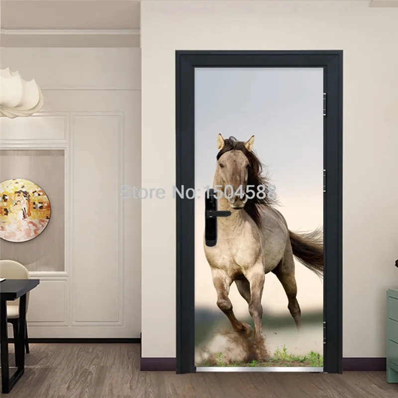 Китайский стиль Pentium Horse дверь стикер 3D спальня столовая украшение дома Живопись ПВХ самоклеющийся декор для двери стикер s