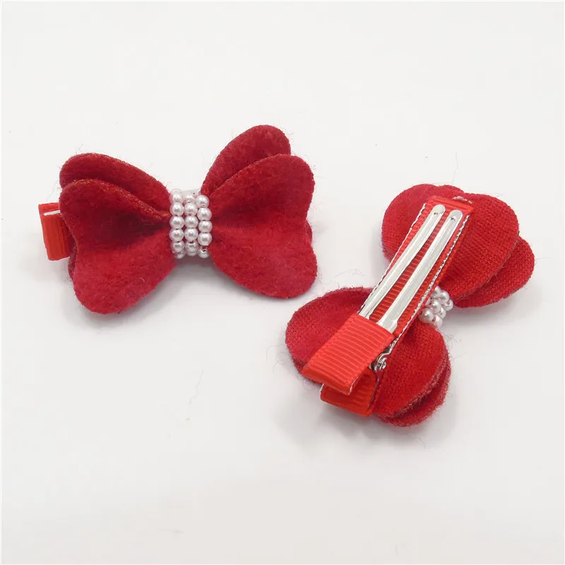 20 шт./лот заколки для волос с красным бантом двухслойные осенние жемчужинами