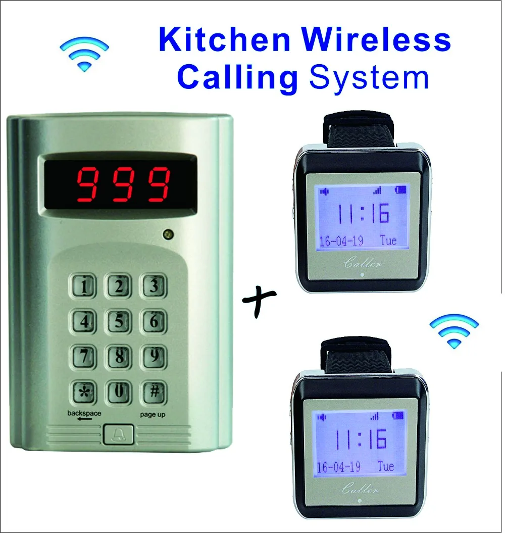 

SHIHUI Kitchen Wireless Calling System 1 Keypad Caller+2 Wrist Watch Receiver for Restaurant Waiter Service