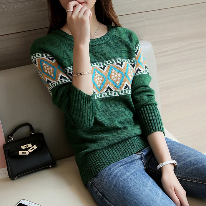 

Женский винтажный вязаный свитер, пуловер с круглым вырезом на осень и зиму