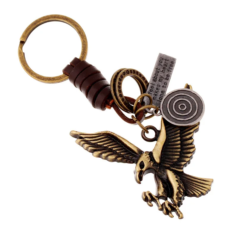 Punk Art Genuine Leather Cut Out Men Women Keychain Bag Pendant Alloy Eagle Car Key Chain Ring Holder Jewelry Cartoon | Украшения и