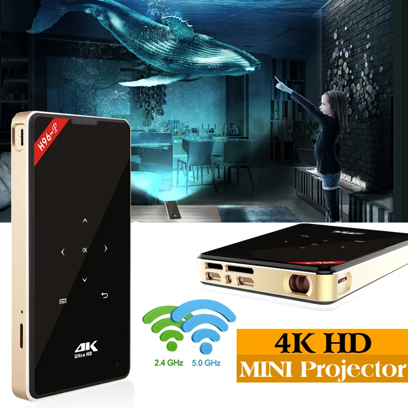 Proiettore tascabile 4 k dlp mini C6 proiettore 50 люмен Android 6 0 четырехъядерный двухдиапазонный wifi vs h96-p