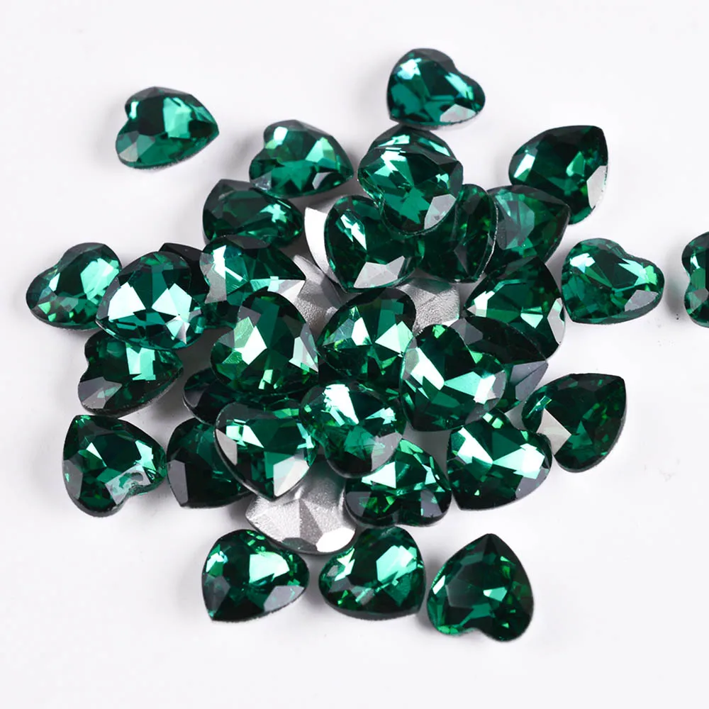 Peacock Green 10 шт./лот, цветные Стразы для ногтей, блестящее сердце, радужные хлопья, 8 цветов, 3D украшение для ногтей на День святого Валентина, маникюрные советы SA011 - Цвет: Peacock Green