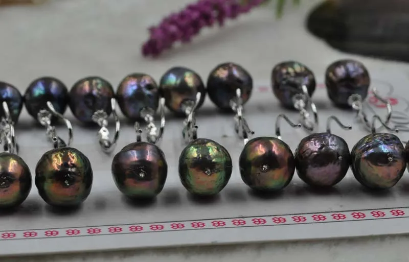 Подлинная 11 12 мм БАРОККО прямая черная Касуми жемчужные серьги|drop earrings|drop pearl