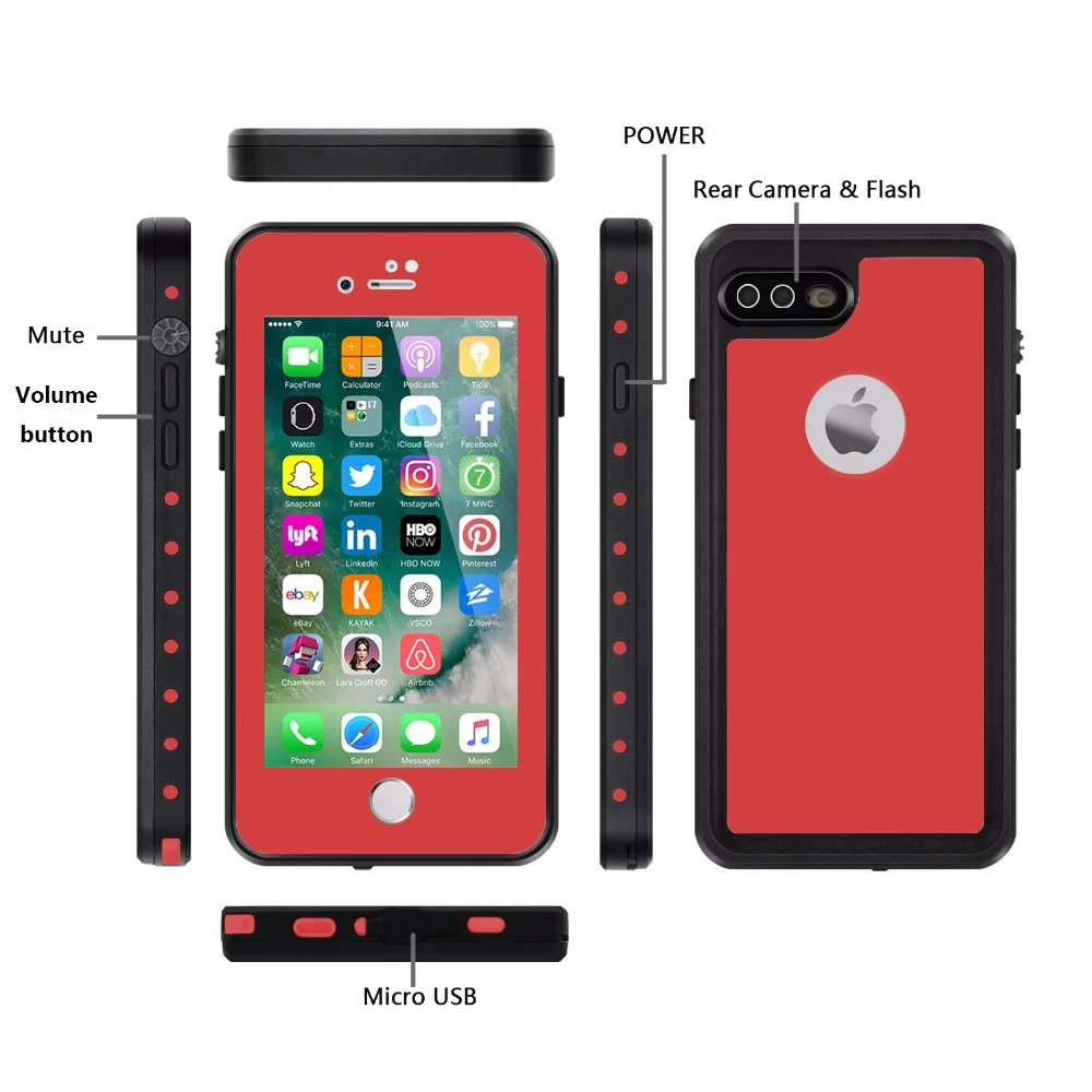 

Redpepper for iPhone 7 plus case IP68 waterproof case apply to Swim Surfing Under Water Sports for iPhone 7/8 5.5 inch Red