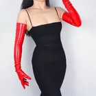 70 см удлиненные кожаные перчатки из ткани, имитирующей тонкий кожаный бумажник ручной сексуальный женский костюм с крупными красными Лакированная кожа Красный Для женщин перчатки WPU09-70