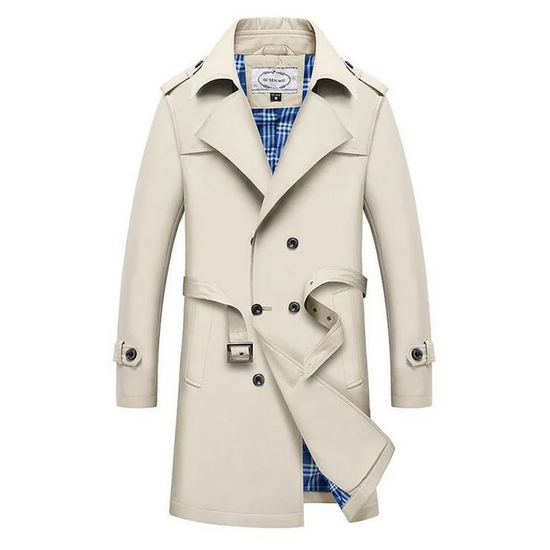 British Trench Men Slim Double Breasted Mens Long Trench Coat Trenchcoat Jacket Male Coat TBusiness Casual rench