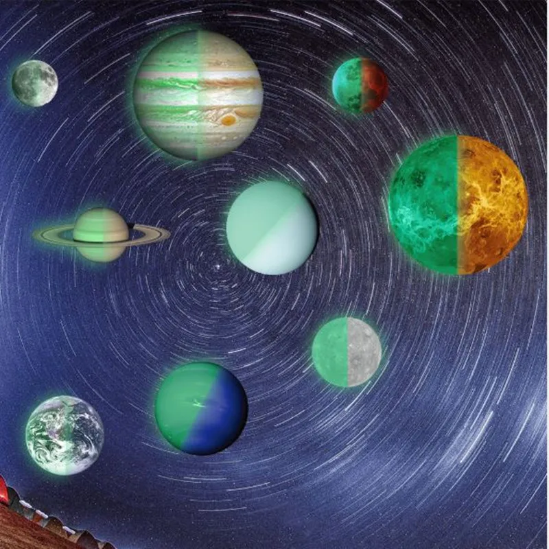 Nine Planet наборы настенные наклейки флуоресцентная солнечная система лунный блеск в темноте Гостиная ТВ/диван, Оформление, Фреска Наклейка