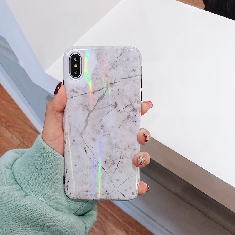 GlamPhoneCase Модный Лазерный мраморный чехол для телефона Aurora iPhone XS Max XR X 8 7 6 S Plus мягкая