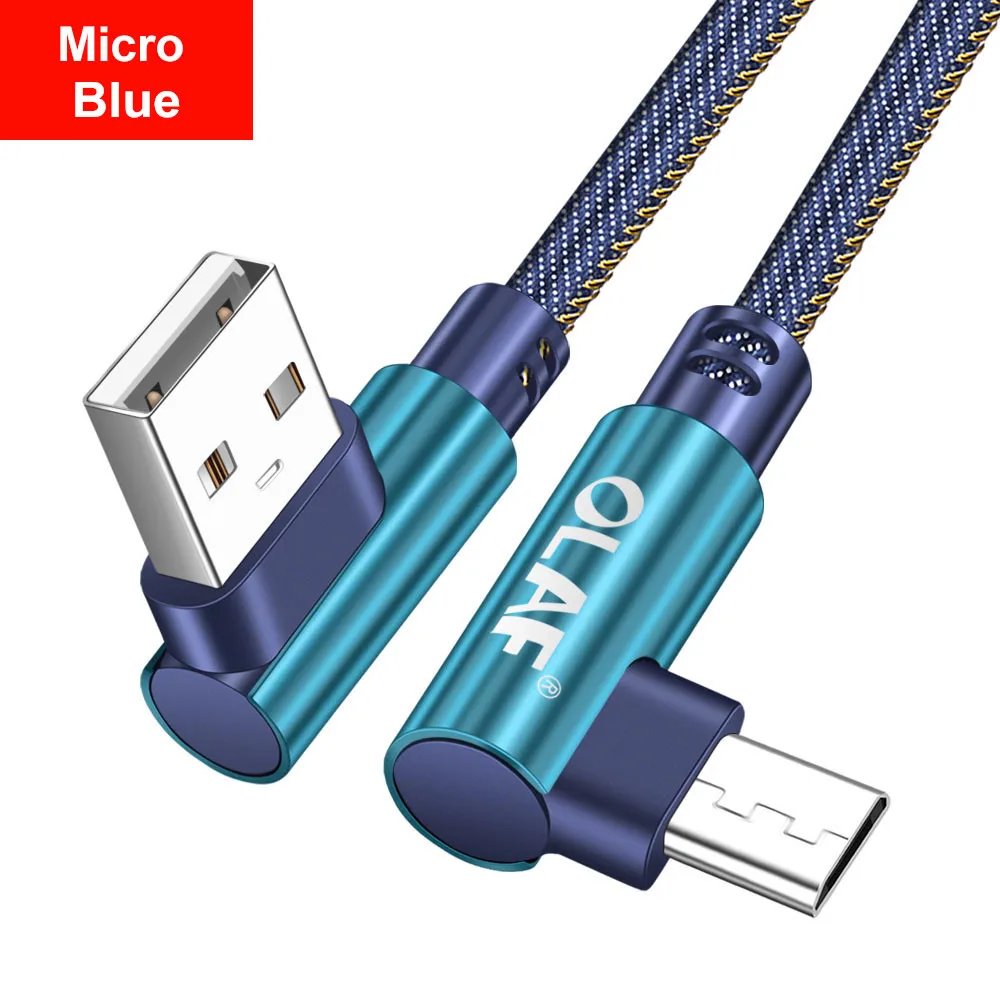 Blue Олаф 90 градусов 1 м 2 м микро usb кабель 2.4A Быстрая зарядка USB кабель для передачи данных для samsung S7 Xiaomi redmi note 5 4x LGV10 microusb шнур - Цвет: Blue