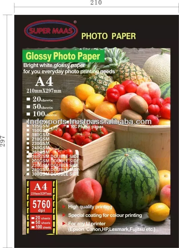 Двусторонняя струйная фотобумага формата А4 глянцевая поверхность 50