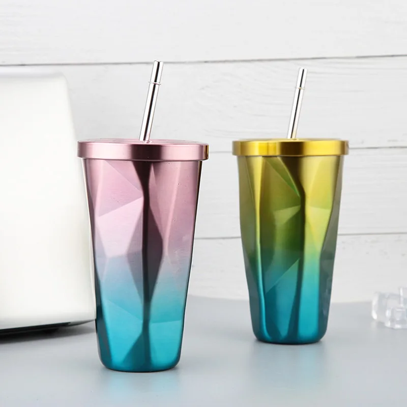 Кружка для кофе UPORS с соломинкой и крышкой 550 мл|stainless steel mug|mug with strawsteel mug |