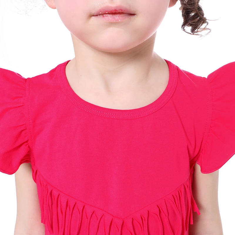 Детская одежда 2017 комплекты летней одежды для девочек розовая рубашка с бахромой