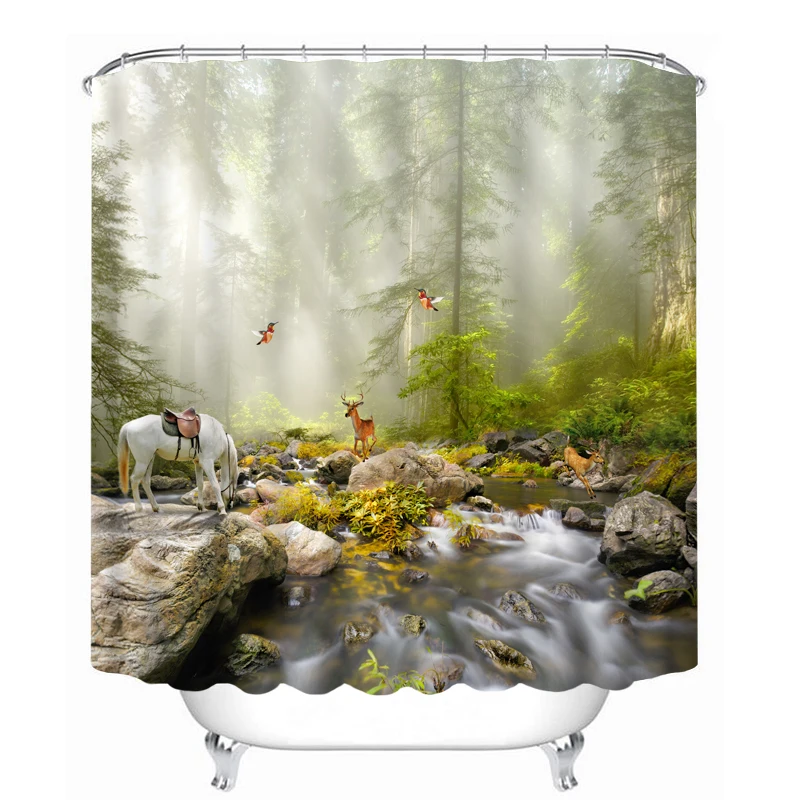 

MYRU 3D Print Waterproof Stream Shower Curtains Bath Products Bathroom Decor with Hooks