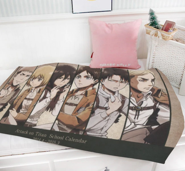 Однослойное детское одеяло с персонажами аниме атака на Титанов 95x55 см #40374 | Дом и