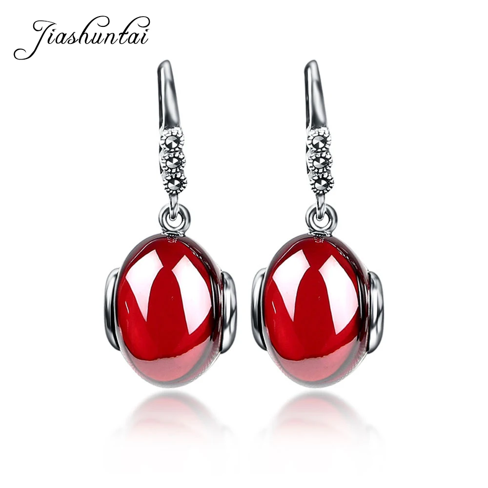 Женские серьги-подвески из серебра 100% пробы с натуральным халцедоном | Украшения