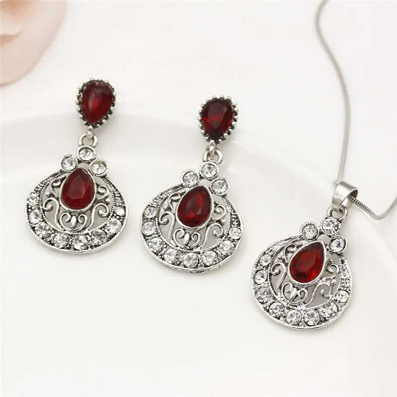Turkish Jewelry Women Crystal Necklace Earrings Set Wedding Silver Plated Carved Parure Bijoux Mariage Joyas 20 | Украшения и