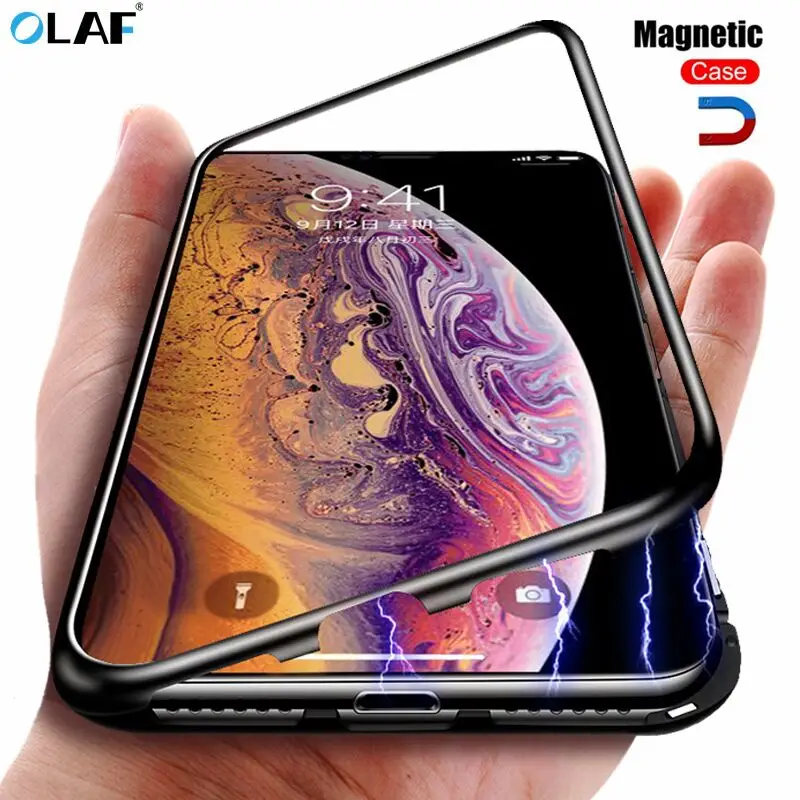 Олаф ультра Магнитный адсорбции чехол для iPhone XS Max роскошный Магнит Стекло X 10 XR