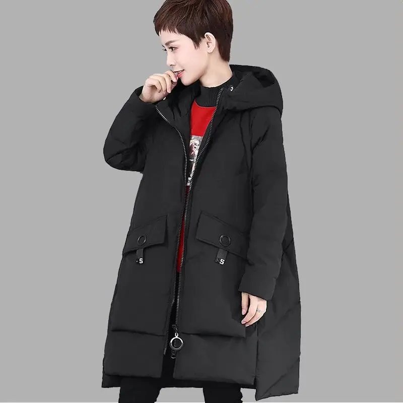 Женская парка на утином пуху размера плюс M ~ 4XL зимняя Свободная куртка для