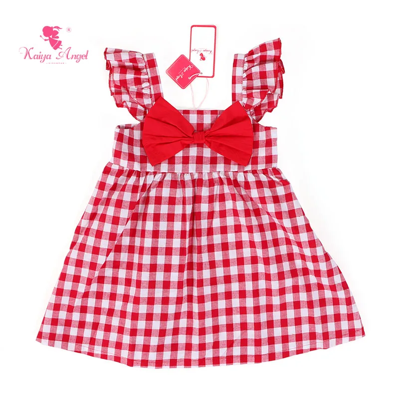 Kaiya Angel Kids Dresses For Girls Farm Summer Dress With Big Bow 5 Colors 2017 Clothes Blue Plaid | Детская одежда и обувь