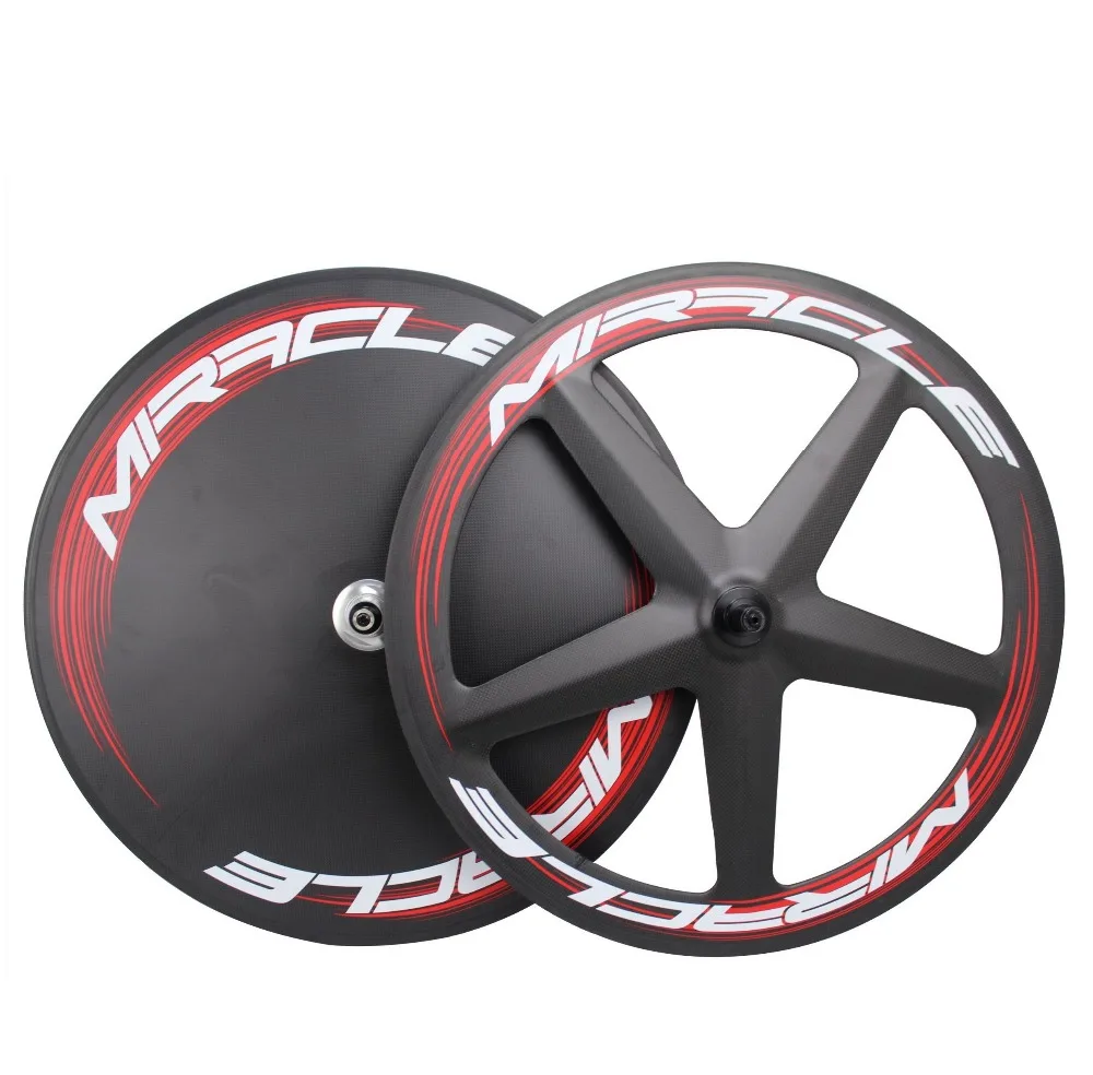 MIRACLE Tubular Carbon wheels 3K матовые передние 5 спицы/Фиксированное колесо передач